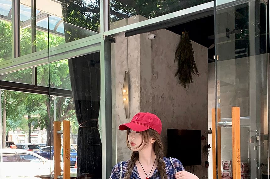 Sleeve Collared Tie-Up Long Plaid Shirt