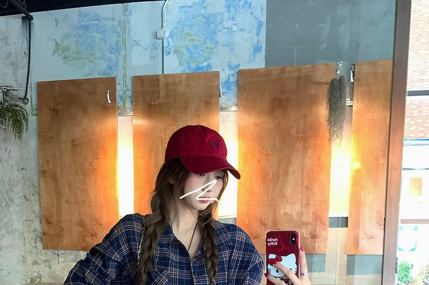 Sleeve Collared Tie-Up Long Plaid Shirt