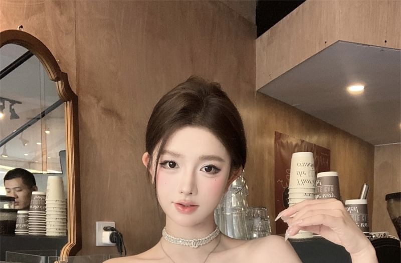 Shoulder Blouse Off Ruffle Sleeve Plain Short