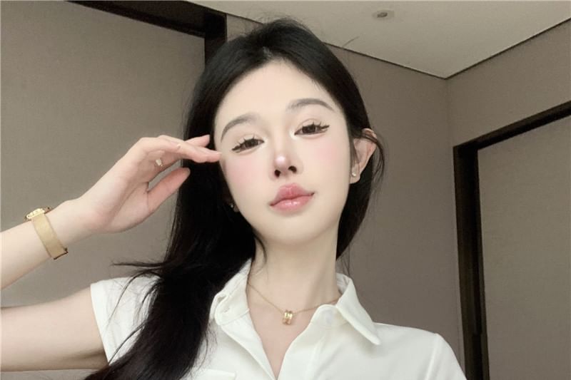 Collared Plain Sleeve Pocket Jersey Shirt Cap Flap