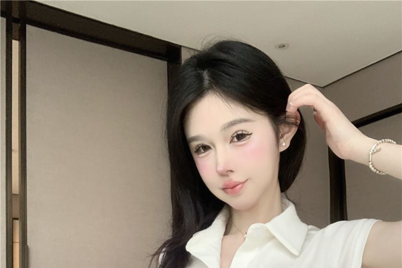 Collared Plain Sleeve Pocket Jersey Shirt Cap Flap