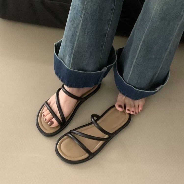 Flat Faux Leather Sandals