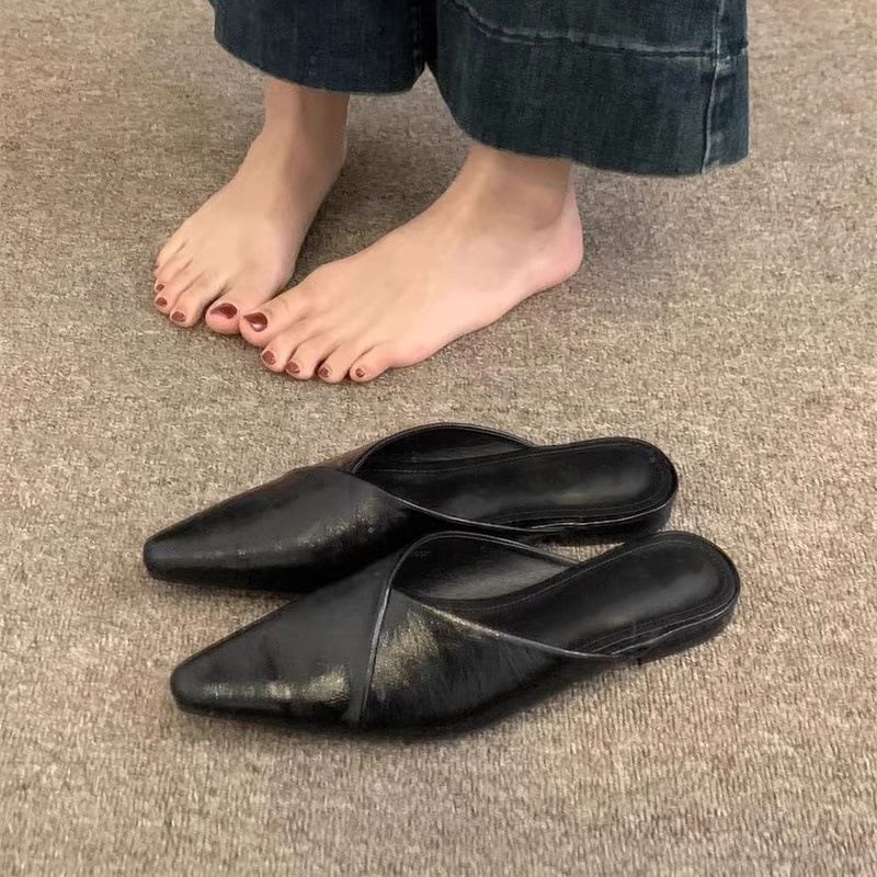 Leather Mules Pointed Faux