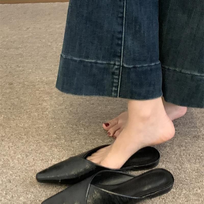 Leather Mules Pointed Faux