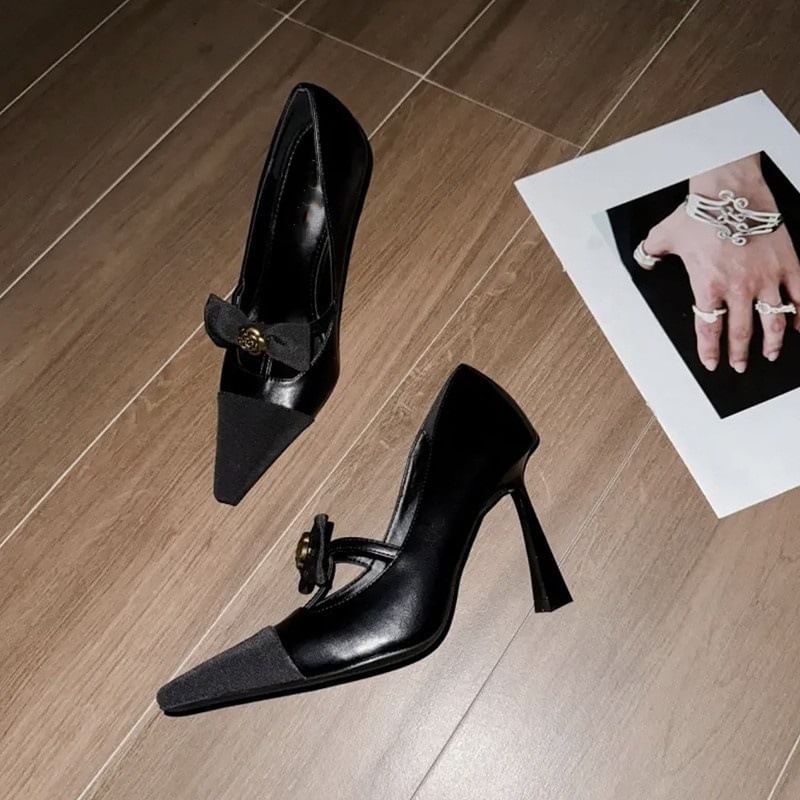 Pointed Accent High Heel Bow Pumps