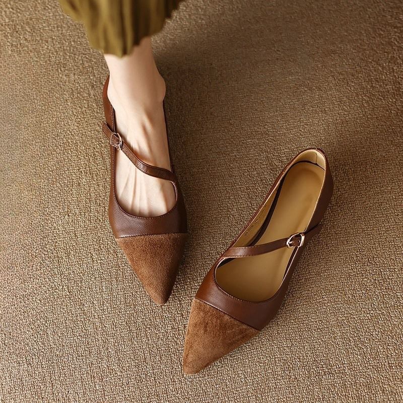 Leather Flats Faux Pointed