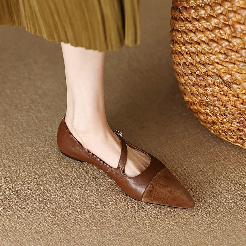 Leather Flats Faux Pointed