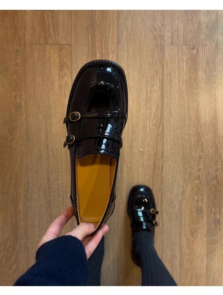 Faux Heel Loafers Low Leather