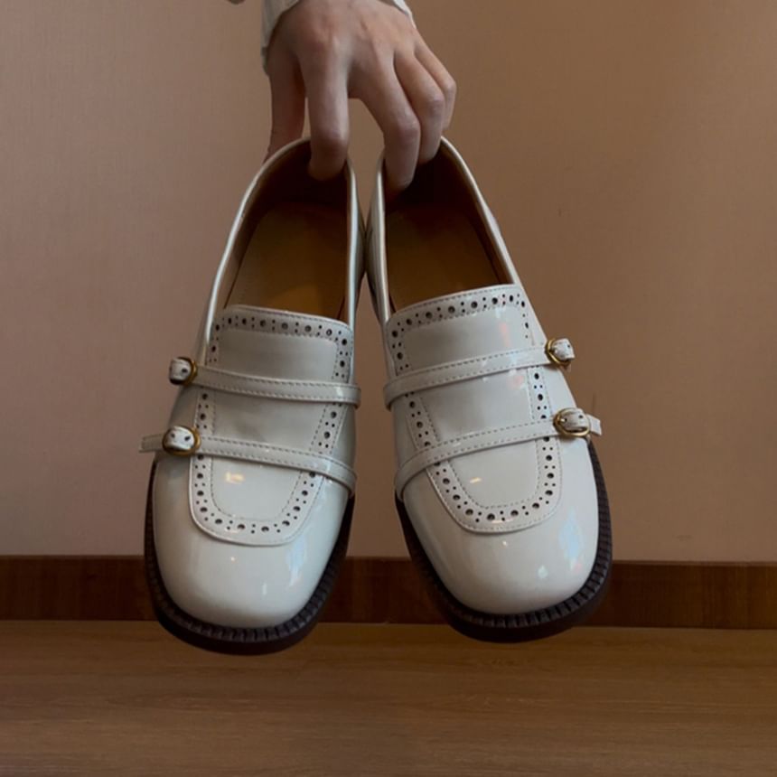 Faux Heel Loafers Low Leather