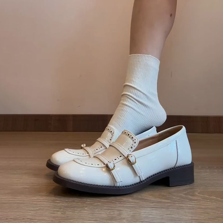 Faux Heel Loafers Low Leather