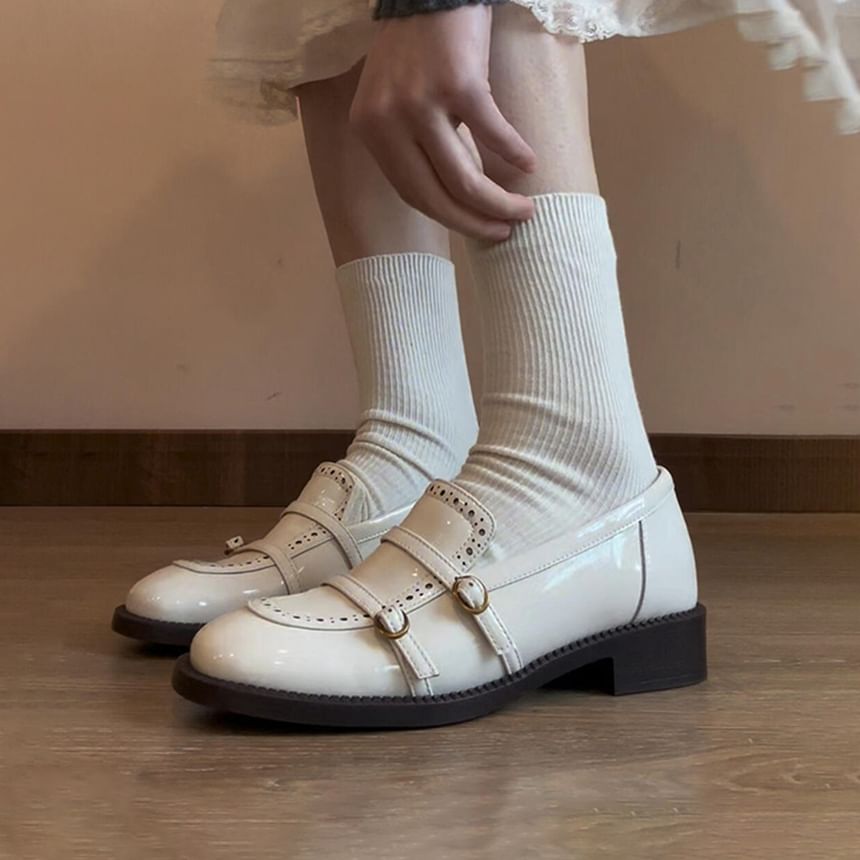 Faux Heel Loafers Low Leather