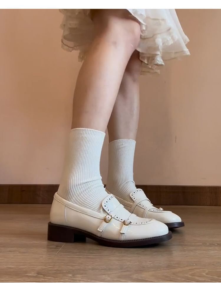 Faux Heel Loafers Low Leather