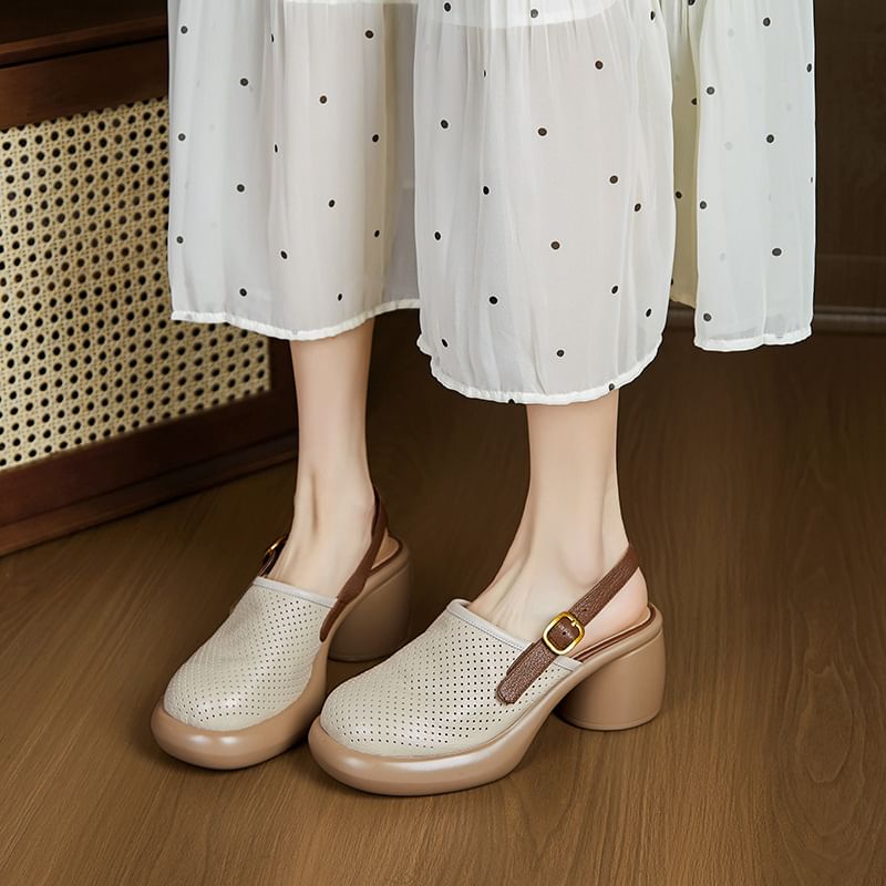 Perforated Clogs Block Heel
