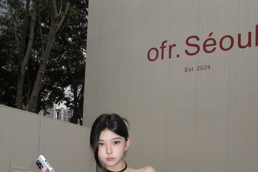 Top Short Off Shoulder Plaid Sleeve