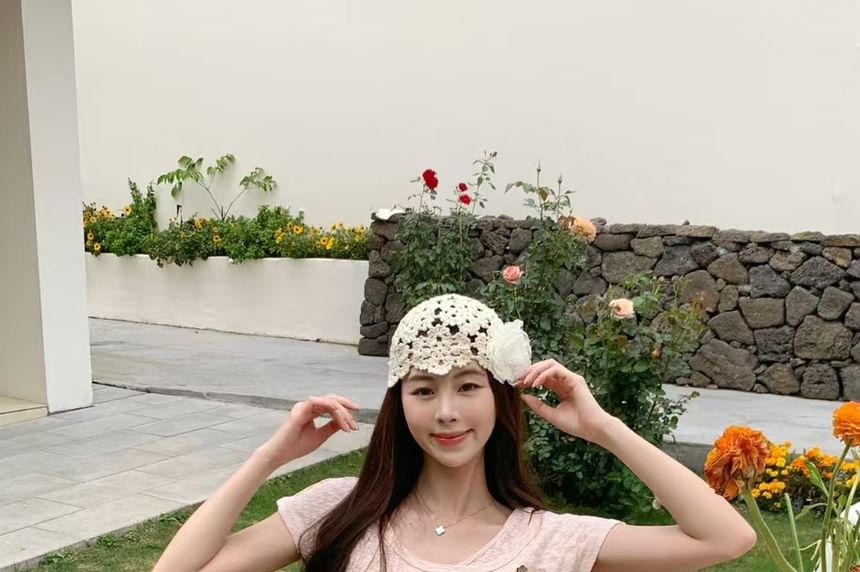 Button Top Set: Cord Belt Cold Sleeve Plain Shoulder Short +