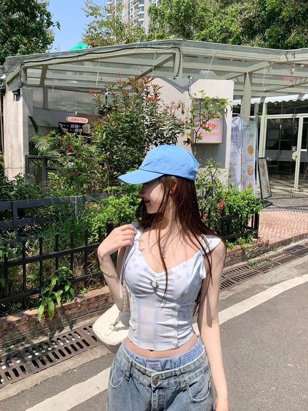 Top Floral Panel Print V-Neck Camisole Bow