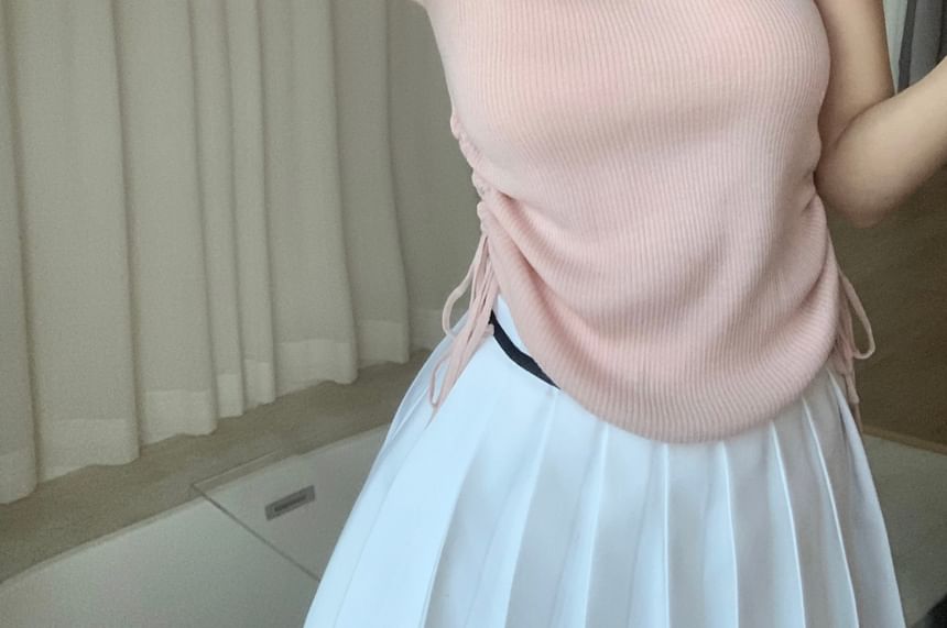 Trim Cap Sleeve Plain V-Neck Lace Top Knit Bow