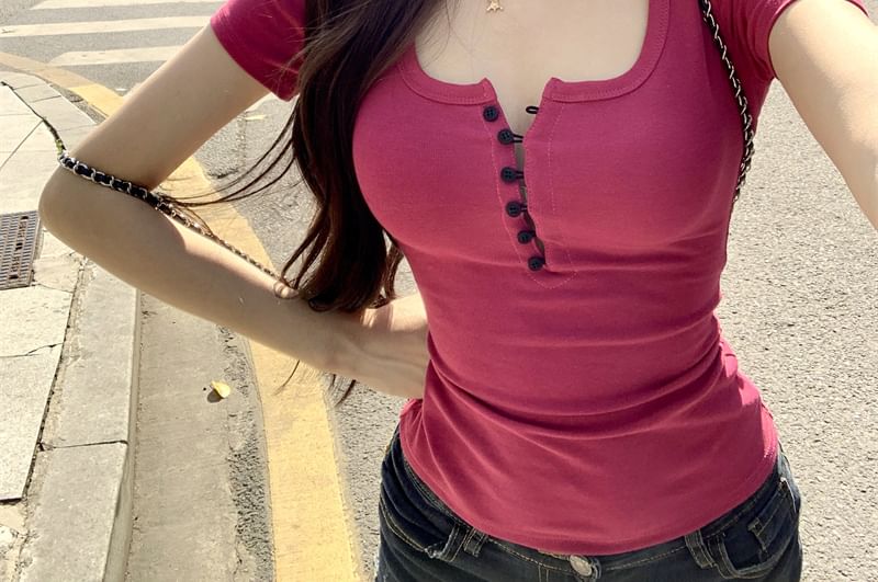 Tee Sleeve Henley Plain Short