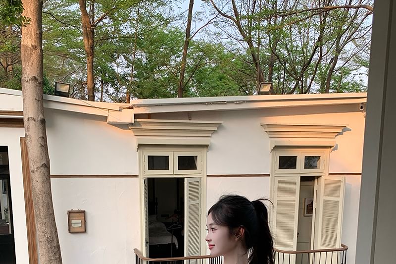 Neck Cutout Sleeve Top Plain Cap Asymmetrical