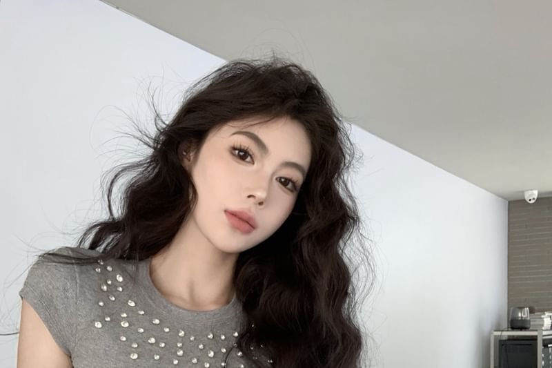 Rhinestone Crewneck Crop Short-Sleeve Tee