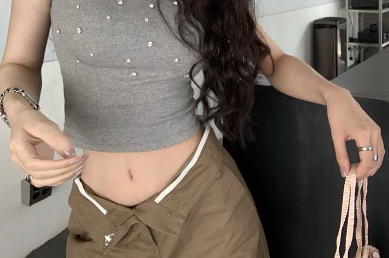 Rhinestone Crewneck Crop Short-Sleeve Tee