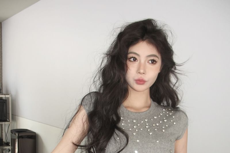 Rhinestone Crewneck Crop Short-Sleeve Tee