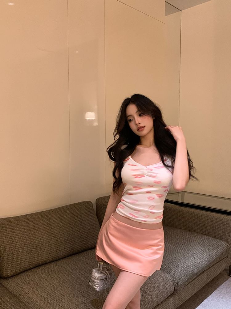 Short-Sleeve Mini / Skirt Print T-Shirt Scoop Neck