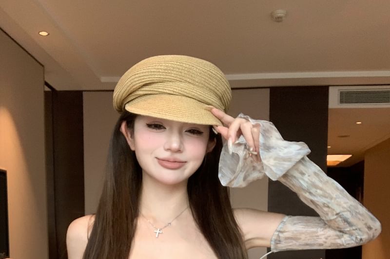 Shoulder Top Crop Floral Long-Sleeve Off Print