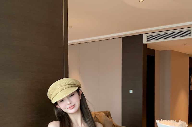 Shoulder Top Crop Floral Long-Sleeve Off Print