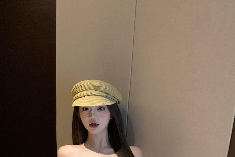 Shoulder Top Crop Floral Long-Sleeve Off Print