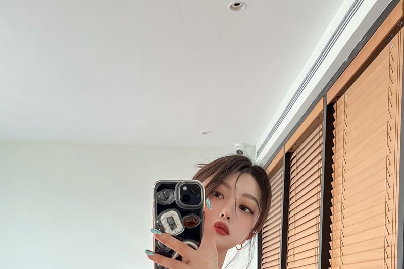 Plain Off Blouse Puff-Sleeve Crop Shoulder