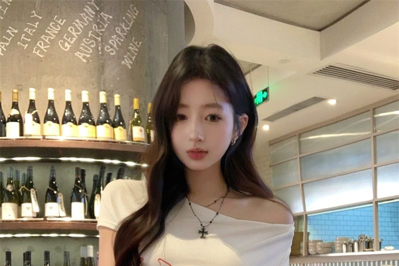 / Lace Wide Short-Sleeve Pants Lettering Leg Waistband T-Shirt