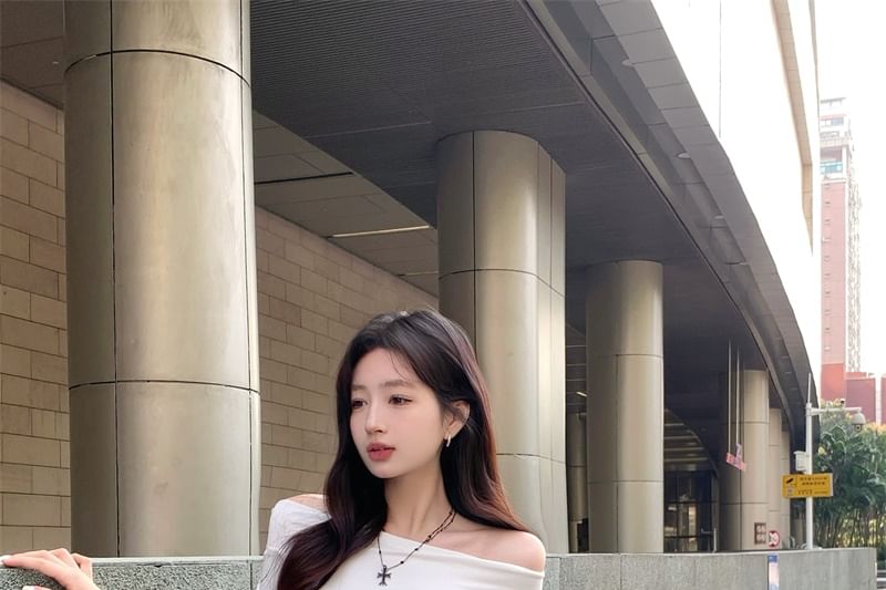 / Lace Wide Short-Sleeve Pants Lettering Leg Waistband T-Shirt