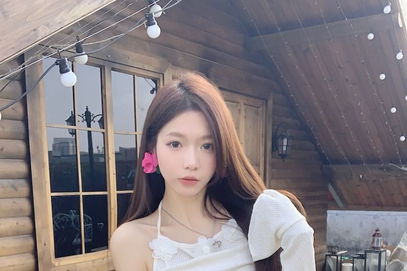 High Skirt Long-Sleeve Plain Rise Maxi Two-Piece A-Line Mock Top /