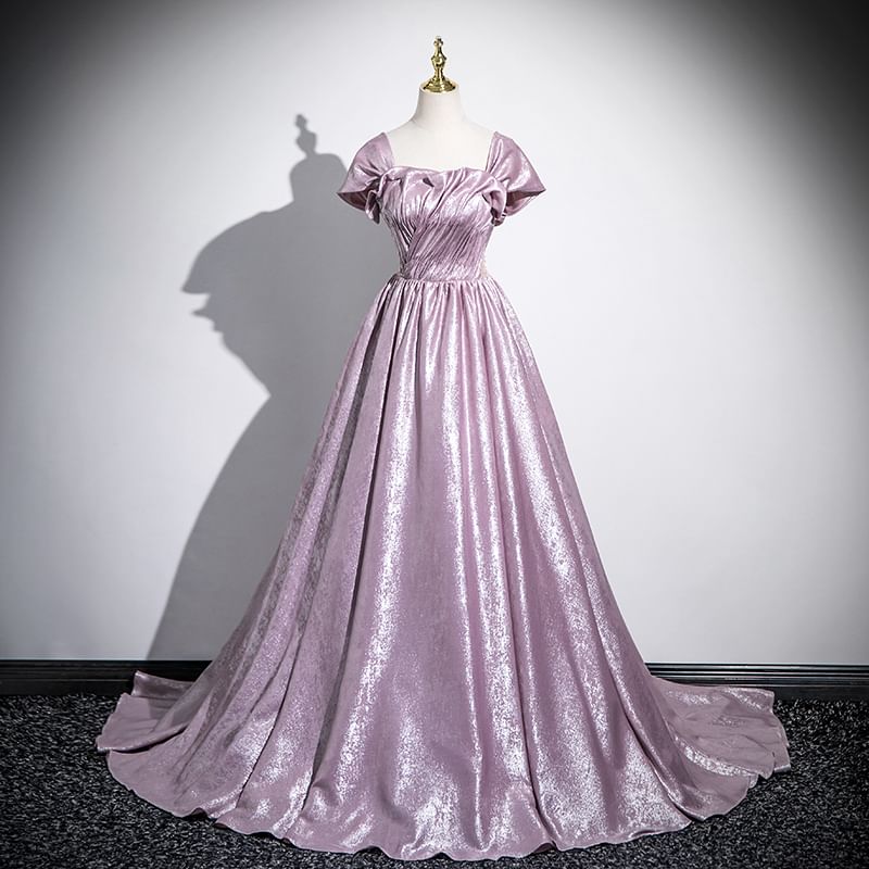 Ball Off-Shoulder Gown Ruched Cutout Metallic