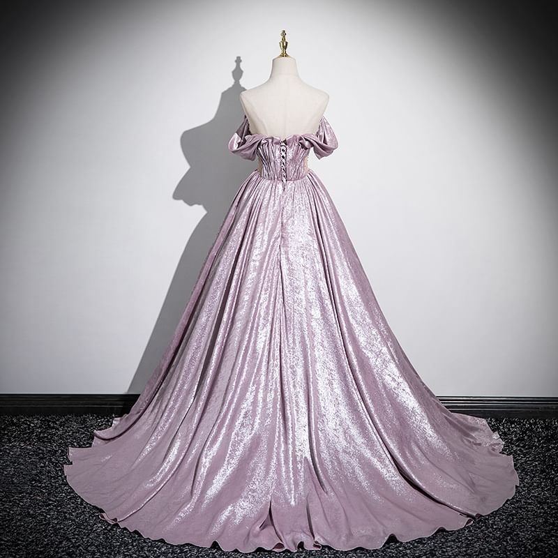 Ball Off-Shoulder Gown Ruched Cutout Metallic
