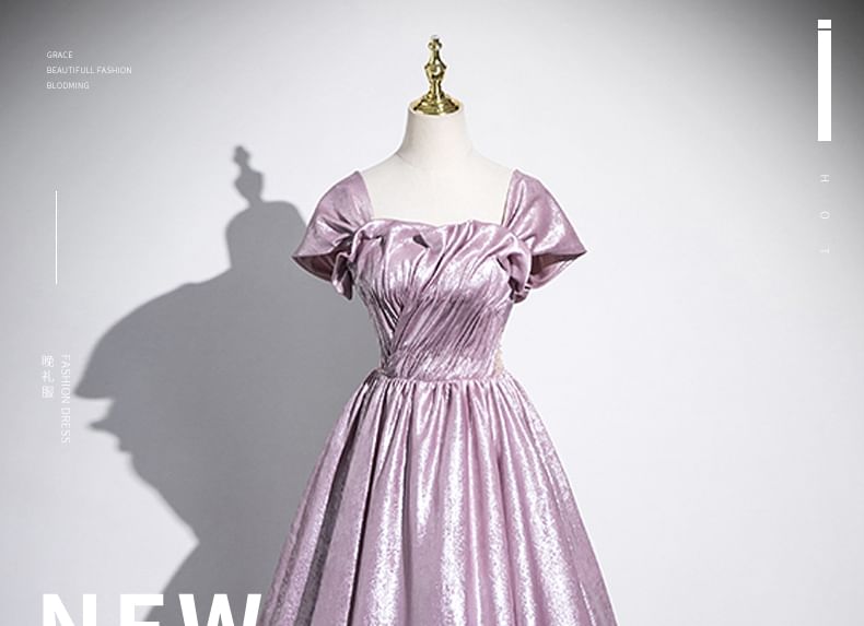 Ball Off-Shoulder Gown Ruched Cutout Metallic