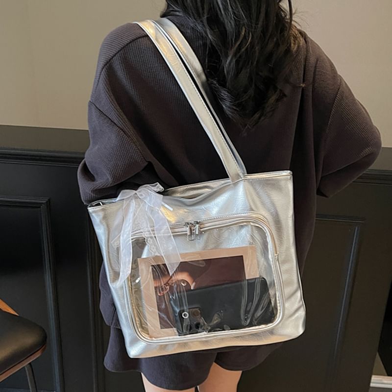 Panel Leather PVC Bag Faux Plain Tote