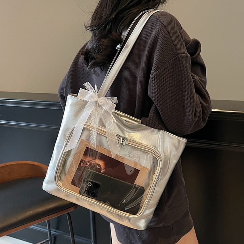 Panel Leather PVC Bag Faux Plain Tote