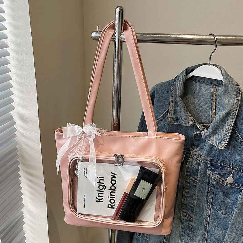 Panel Leather PVC Bag Faux Plain Tote