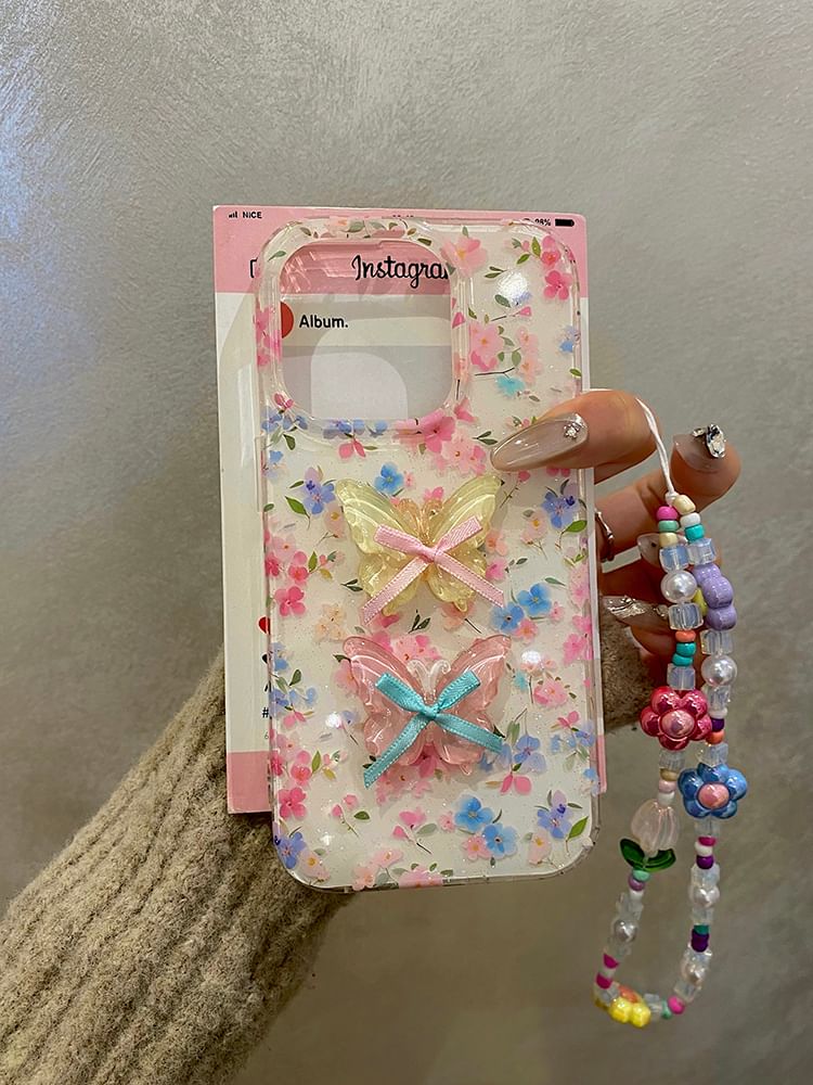 Case Decoration Phone Ribbon Floral Strap Adhesive Set /