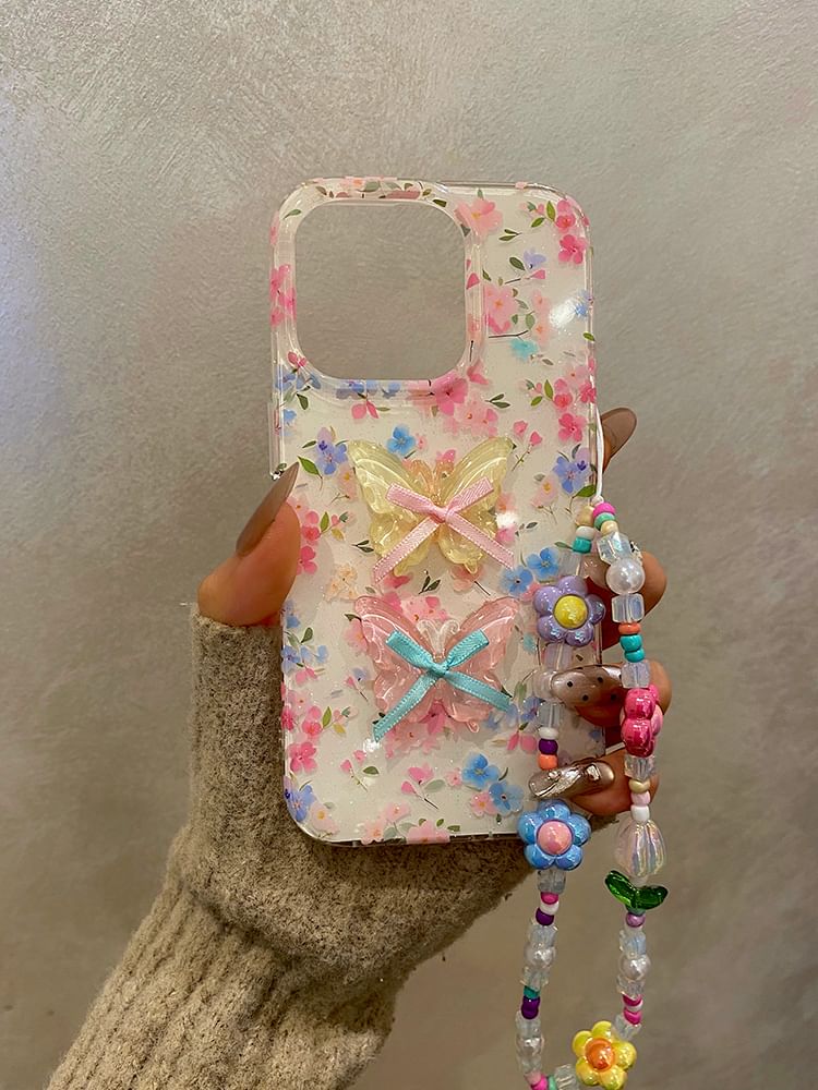 Case Decoration Phone Ribbon Floral Strap Adhesive Set /