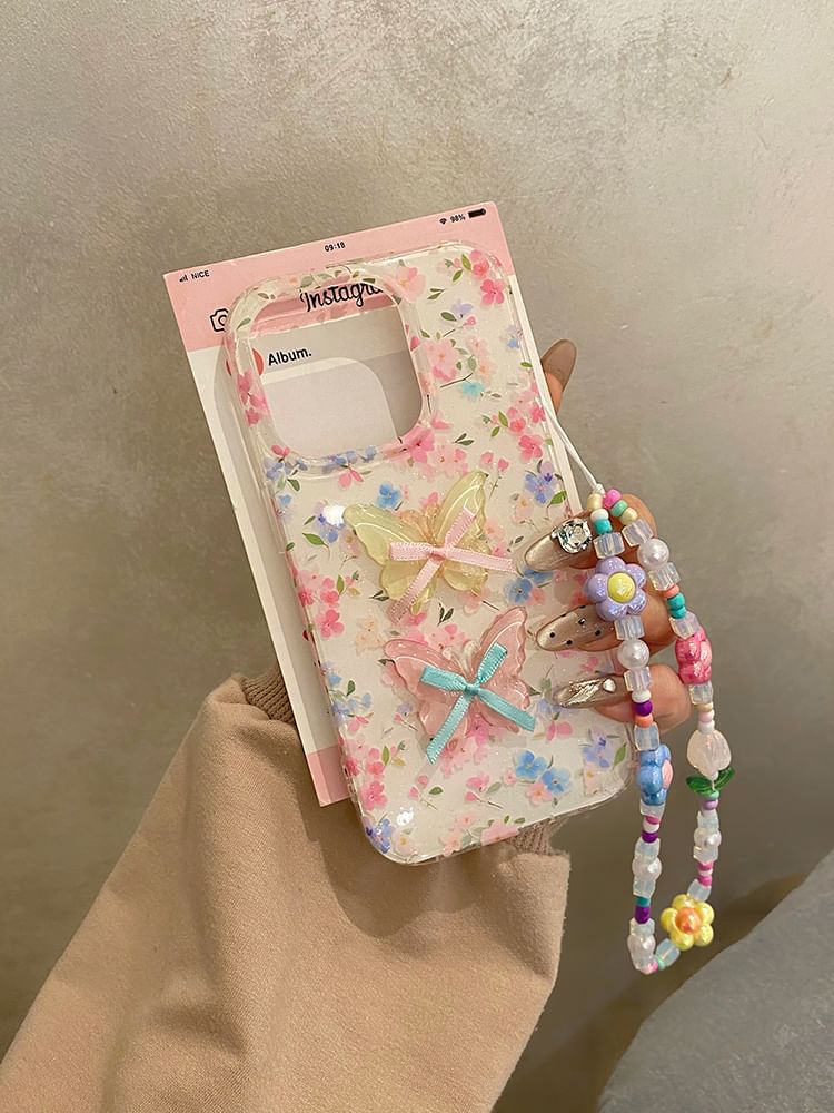 Case Decoration Phone Ribbon Floral Strap Adhesive Set /