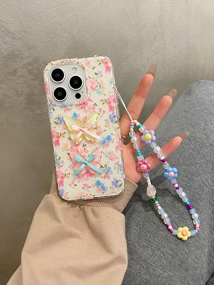 Case Decoration Phone Ribbon Floral Strap Adhesive Set /