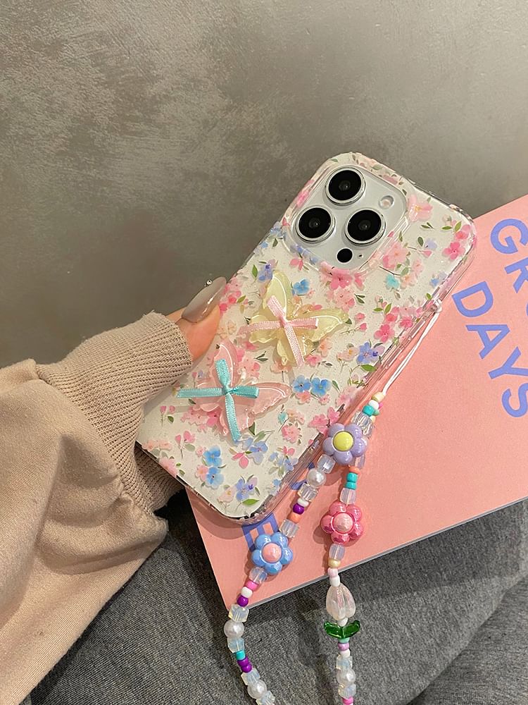 Case Decoration Phone Ribbon Floral Strap Adhesive Set /