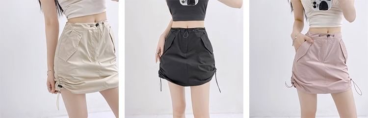 Waist A-Line High Mini Skirt Plain