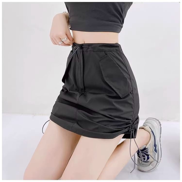 Waist A-Line High Mini Skirt Plain