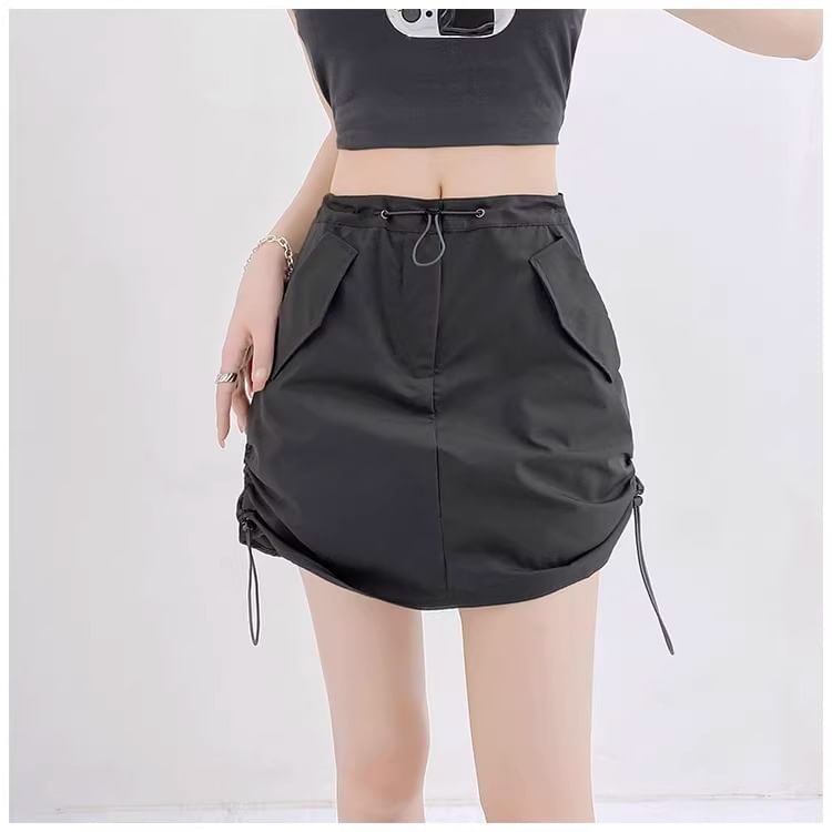 Waist A-Line High Mini Skirt Plain