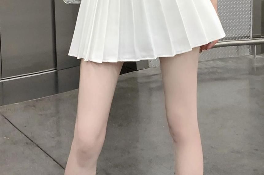 Mini Plain A-Line Pleated Rise Belted Skirt High