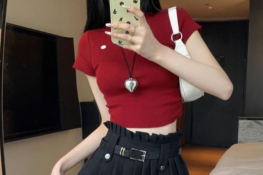 Mini Plain A-Line Pleated Rise Belted Skirt High